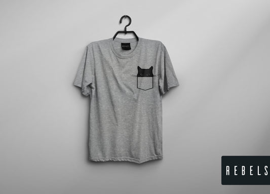 Pocket Cat 2.0 - Grey | Half Sleeve Premium T-Shirt | Clearance Sale